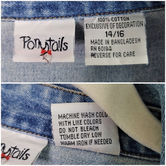 Ponytails Girls Button-Up Denim Jacket Butterfly Rainbow Embroidered Size 14/16 - Picture 3 of 9